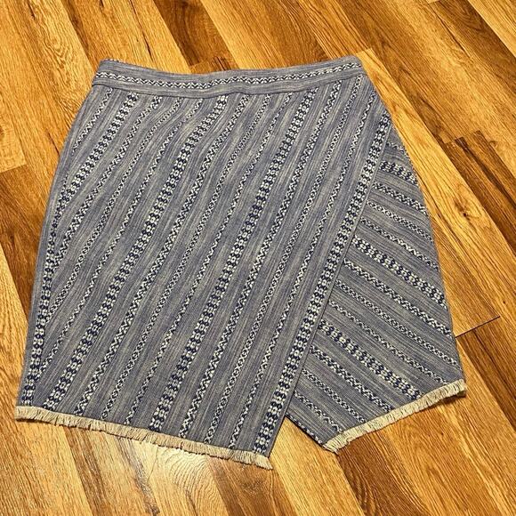 LOFT Womens Chambray Wrap Skirt Size 4 Mini High Waist Fringe Hem Casual Cotton - Picture 4 of 13